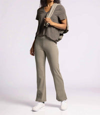 Thread & Supply Izzy Elastic Waistband Pants in vetiver rib hoc autumn - women's pants - detail view
