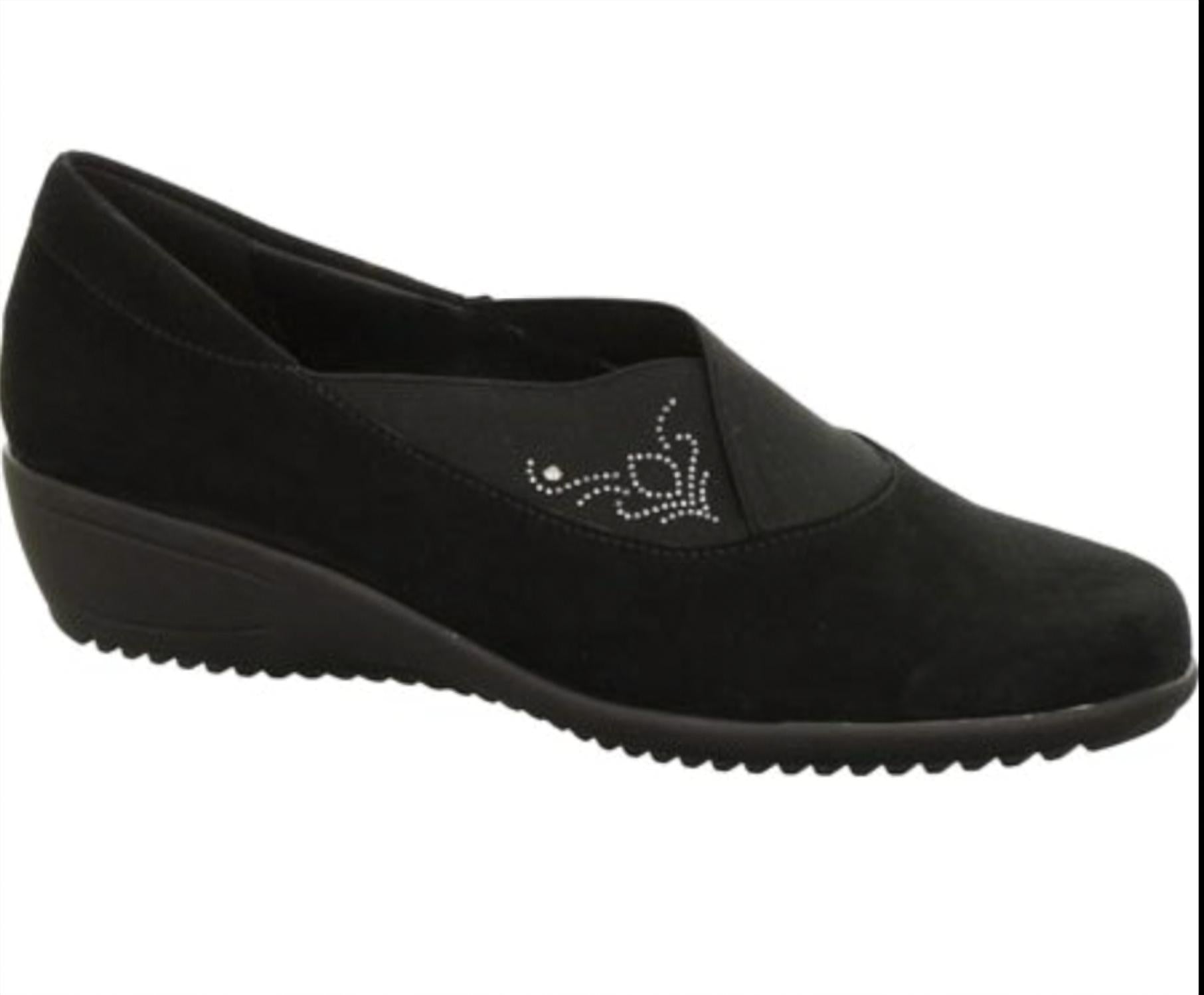 Ara Women's Lael Slip-on Wedge Shoe in black suede - women's shoe