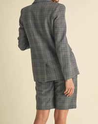 Endless Blu. - Plaid Pattern Double Breasted Blazer