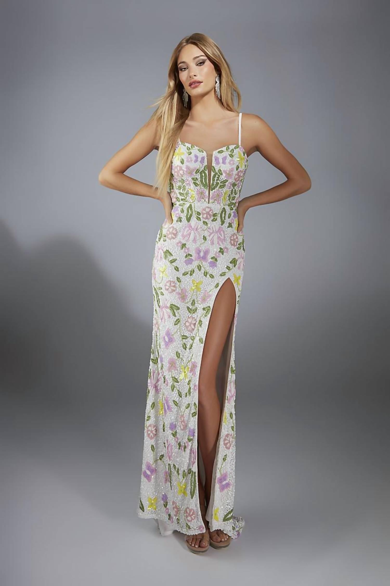 Alyce Paris - Sweetheart Neckline High-slit Gown