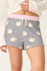 PJ Salvage Women's Love You A Latte Coffee Print Shorts in charcoal - women's shorts