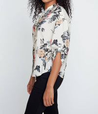 Renuar Butterfly Garden Breeze Blouse in black combo - women's blouse - detail view