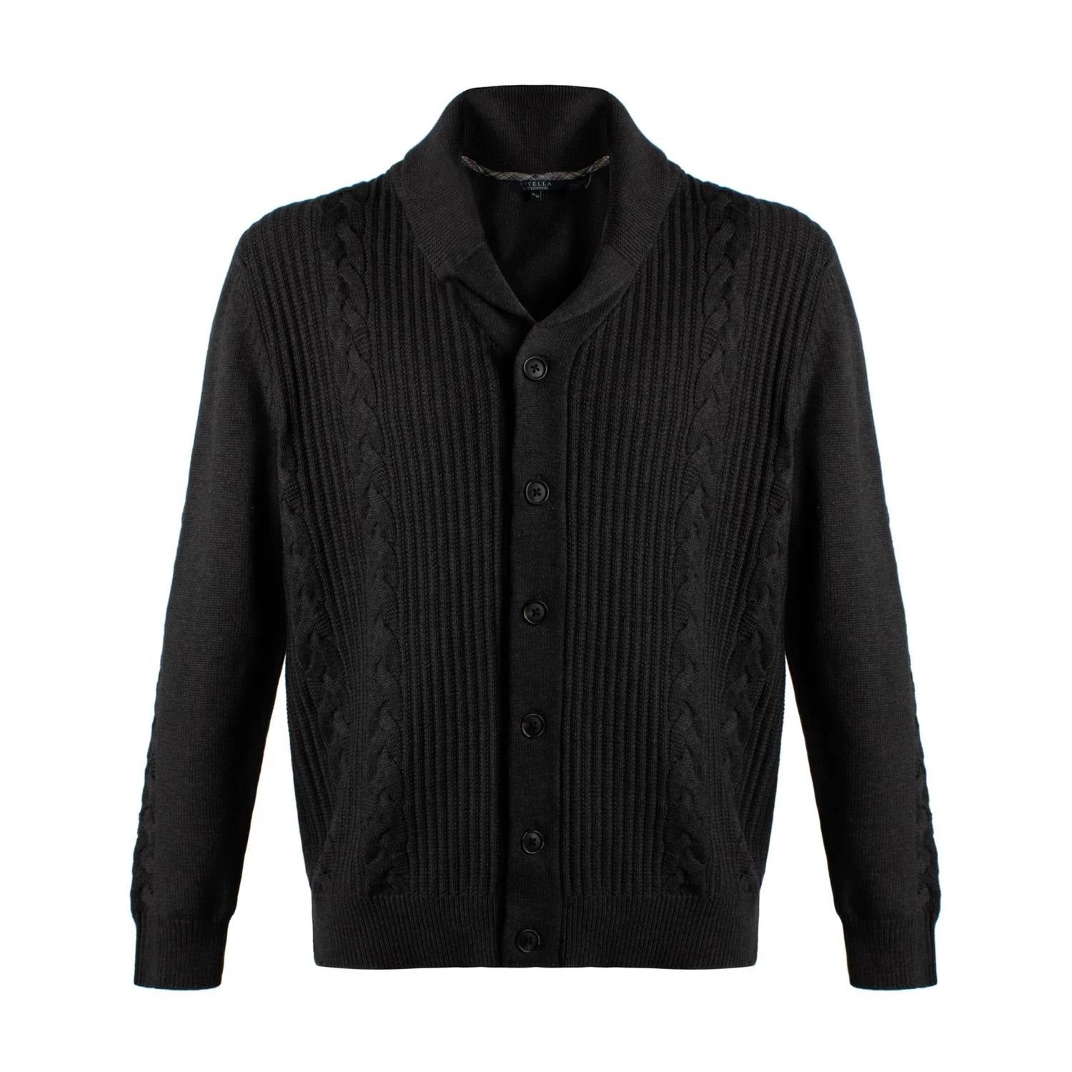 Viyella - Men's Shawl Collar Cable Knit Button-front Cardigan