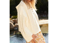 Pol - Half Placket Button Down Solid Hoodie Sweater