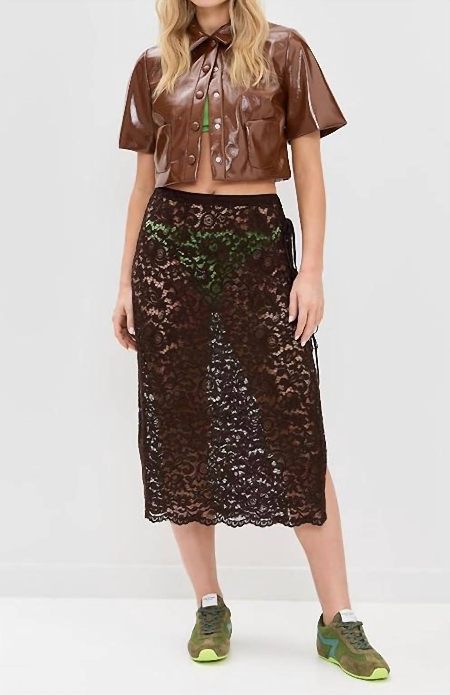 BAUM UND PFERDGARTEN Beth Faux Leather Cropped Jacket in sorrel brown horse - women's jacket - view 6