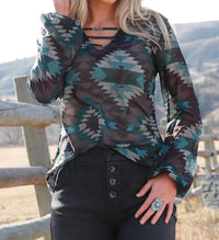 Cinch - Aztec V-neck Blouse