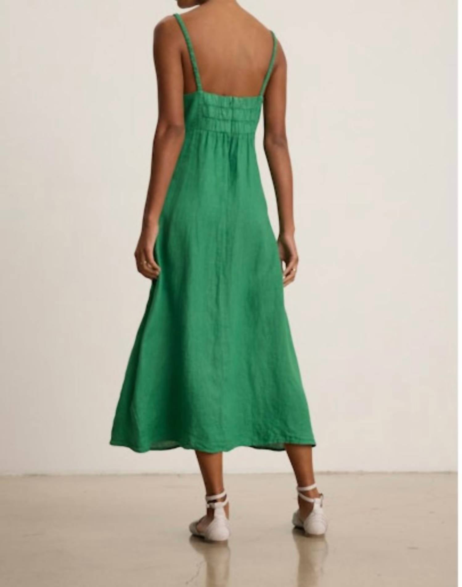 Velvet by Graham & Spencer Janet Button Front Dress in emerald - women's dress - detail view