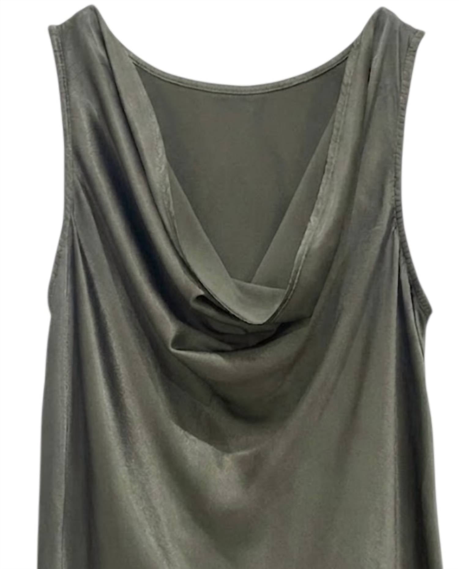 LAmade Women's Charlotte Satin Tank Top in olive - women's tank top - detail view
