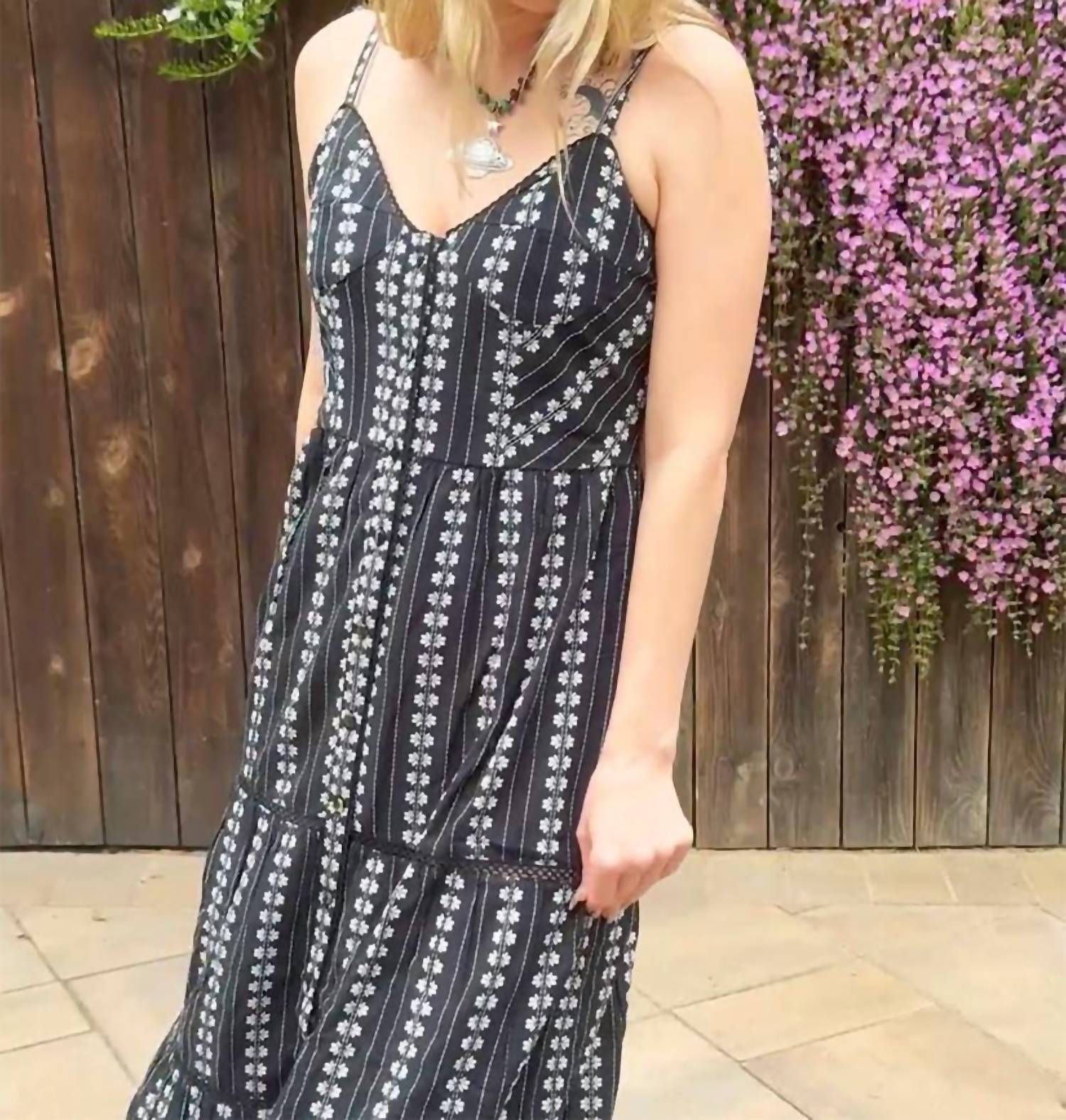 Maison Hotel Venus Embroidered Maxi Dress in black multi - women's dress - view 4