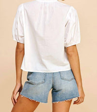Pinch - Short Sleeve V-Neck Woven Top