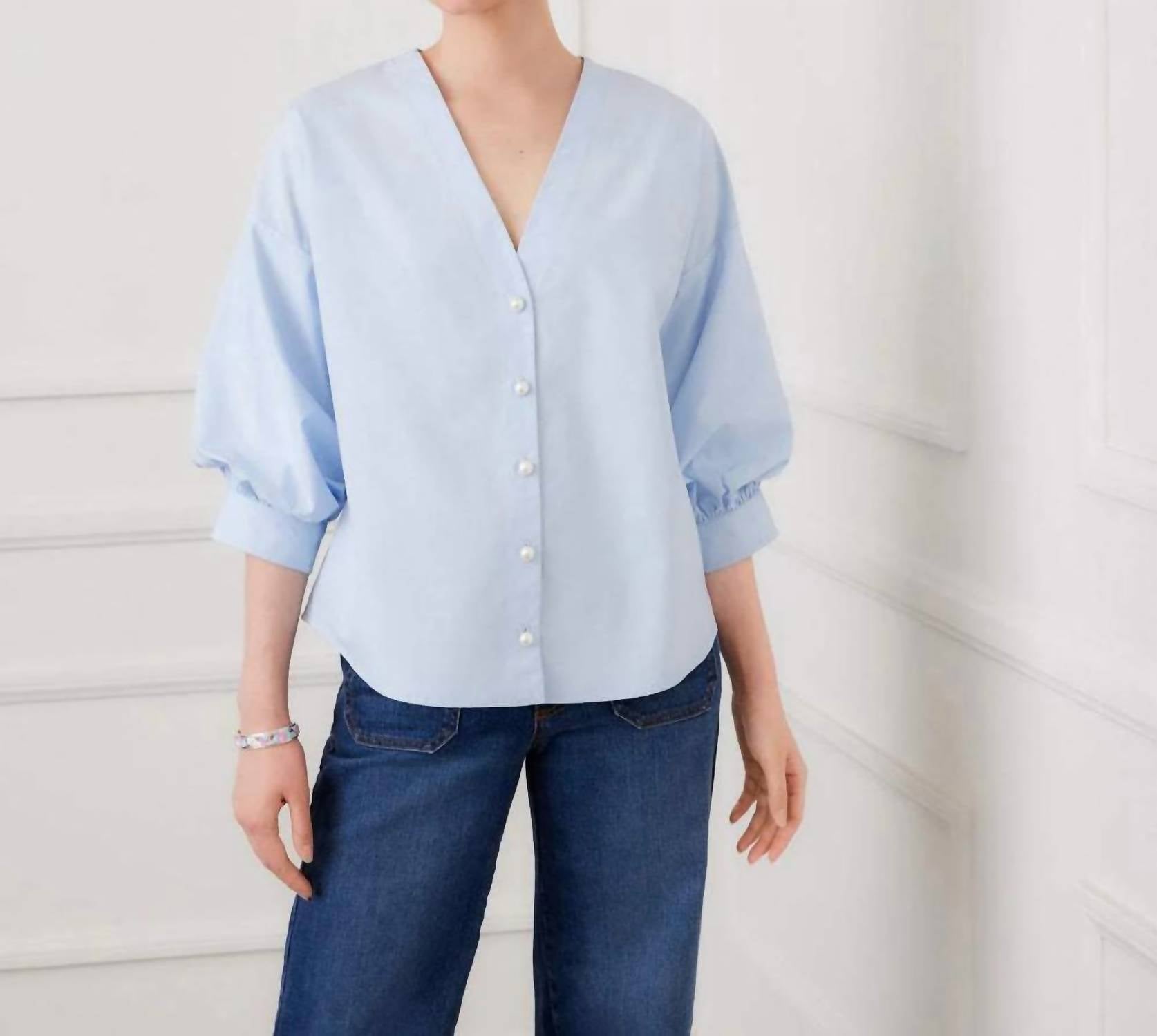 Karen Kane - Lantern Sleeve Pearl Button Top