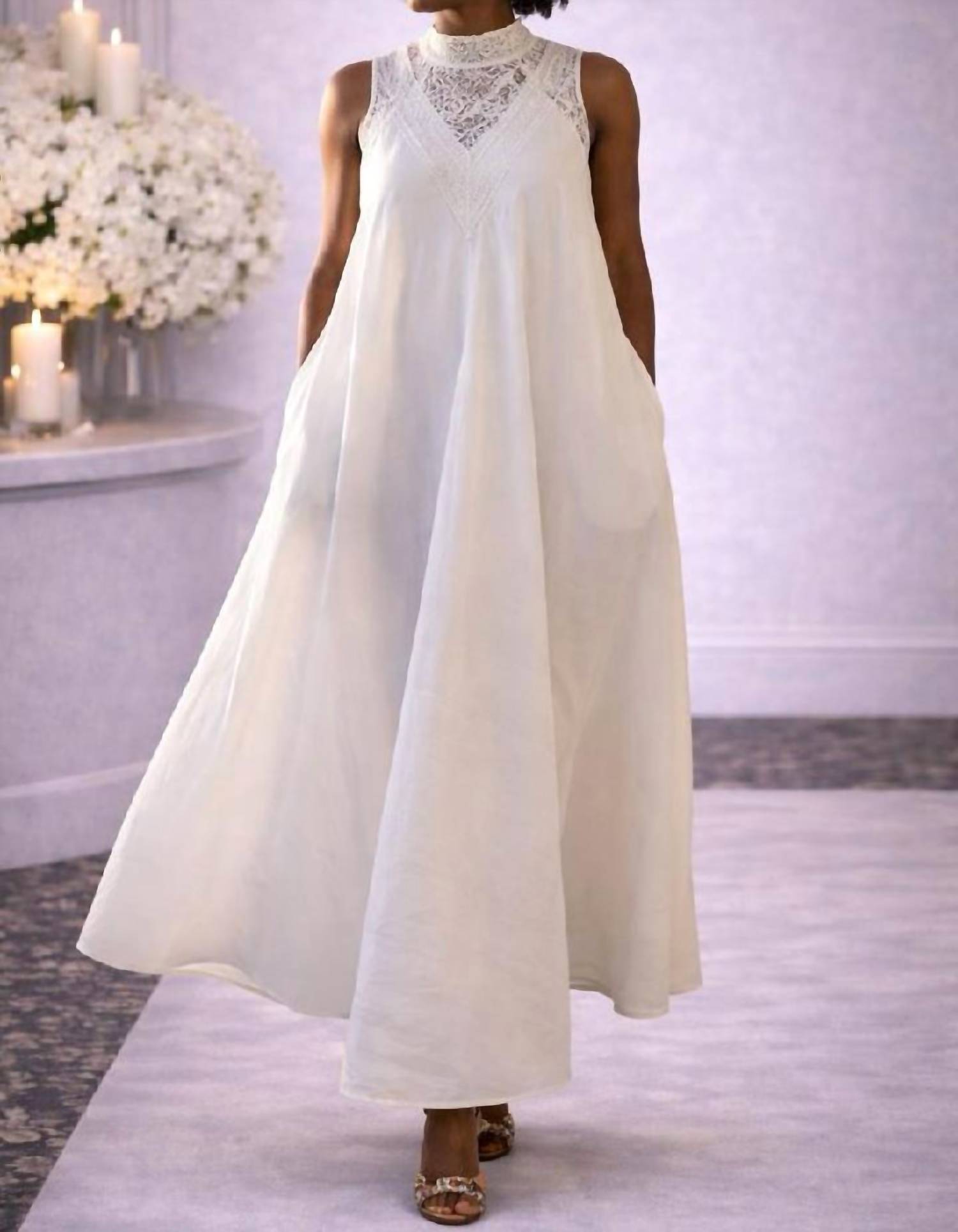 Step in Style Lace Trim Maxi Dress in style lace trim maxi dress in white - women's dress