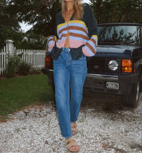 Little Secret Of Mine - Wrap Up In Colorblock Long Sleeve Button Closure Cardigan