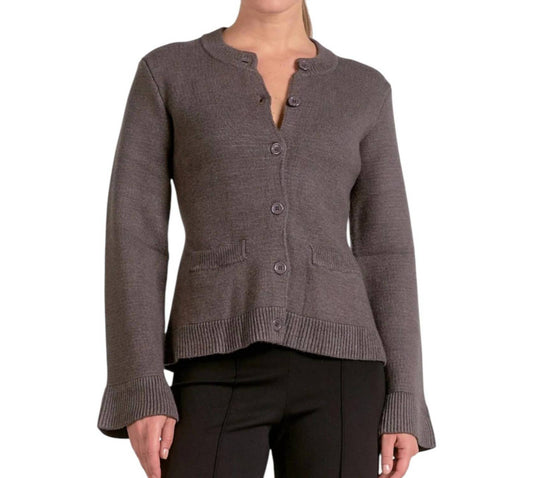 Elan - Button Front Bell Sleeve Sweater Cardigan