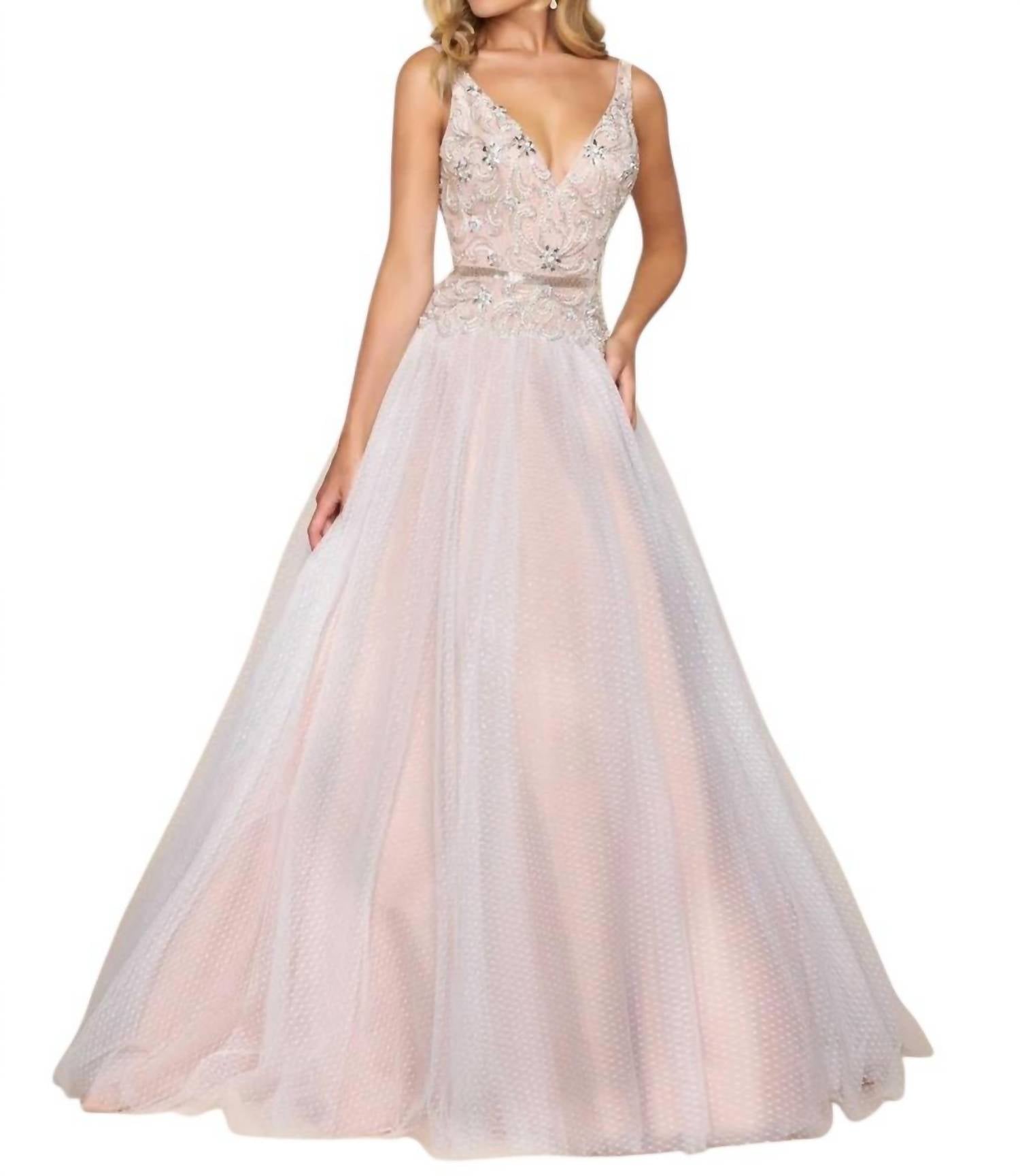 Mac Duggal - Fit and Flare Ball Gown With Lace and Bead Applique