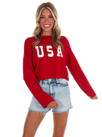 Le Lis - Varsity USA Mock Neck Crop Sweater