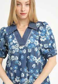 Umgee - Denim Dress With Flowers