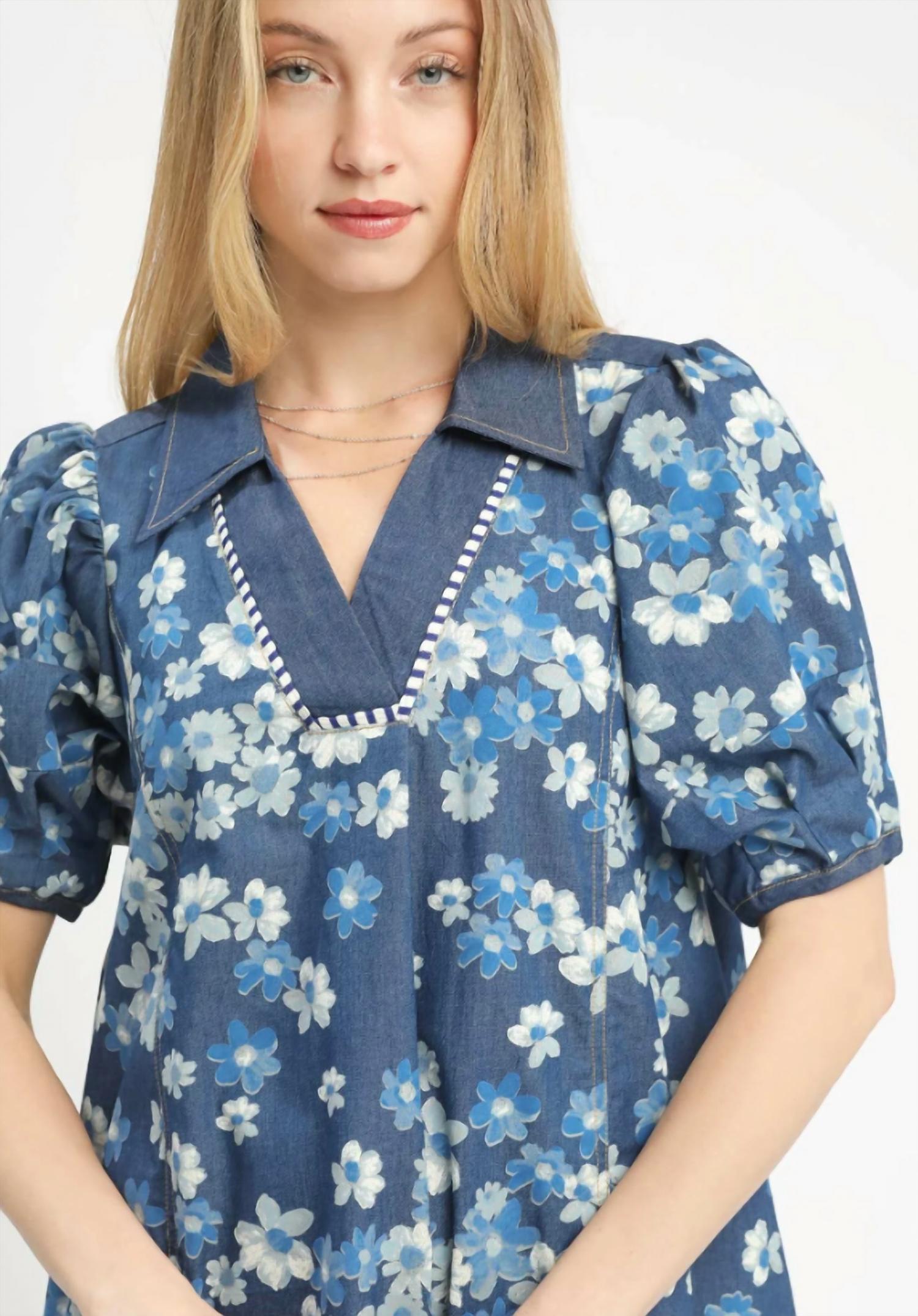 Umgee - Denim Dress With Flowers