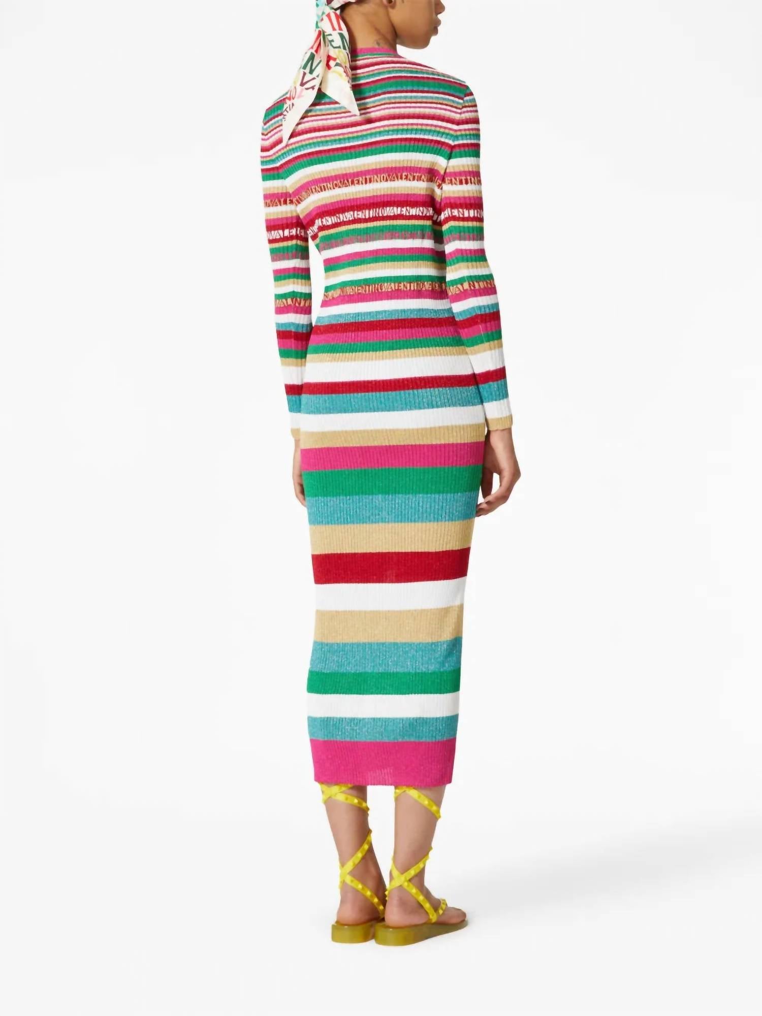 Valentino - Striped Plunge Neckline Sweater
