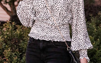 Mountain Valley - Leopard V-neck Smocked Long Sleeve Blouse