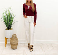 Blue Blush - Front Bows Pointelle Sweater Crop Top