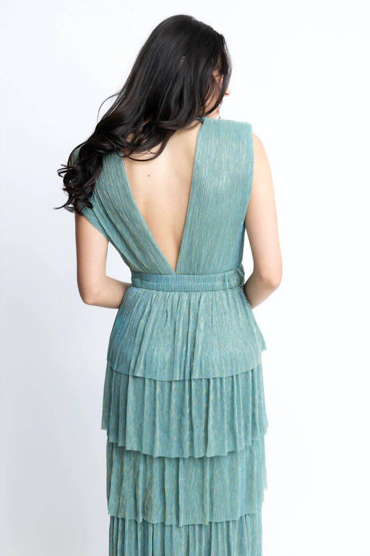 Karlie - Metallic Double V Neck Maxi Dress