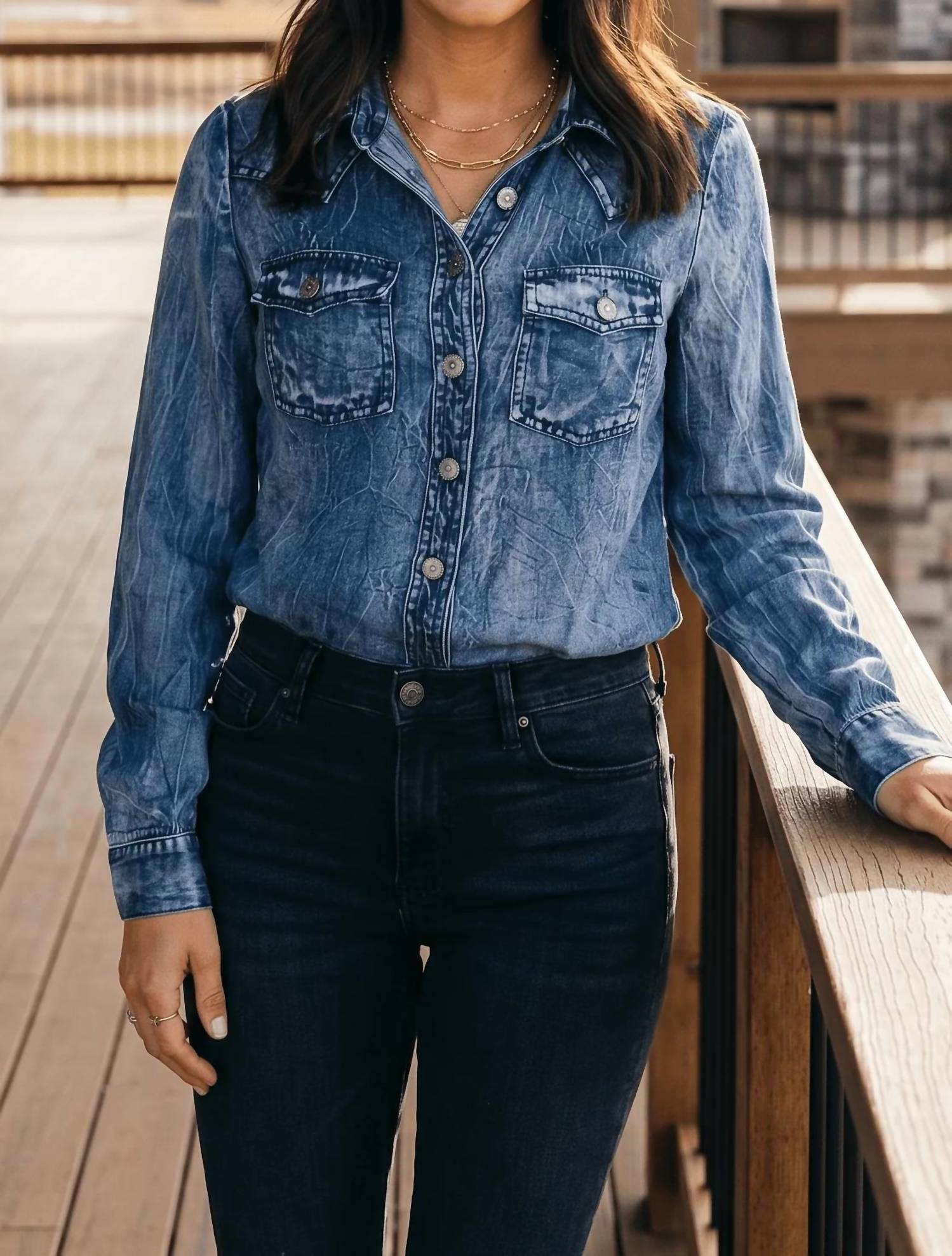 Lucky & Blessed - Washed Western Denim Shirt