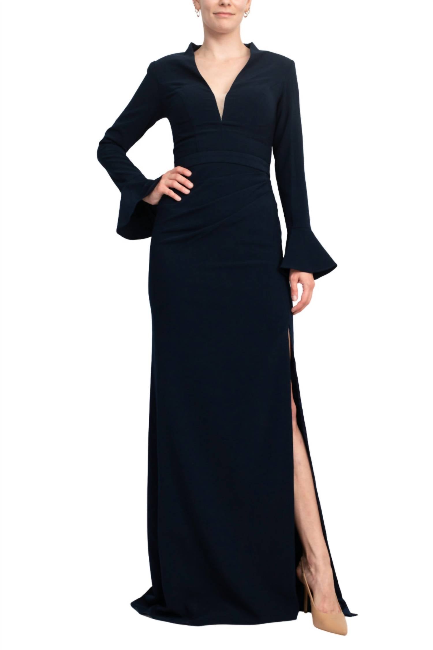 Jovani - Crepe Side Slit Column Silhouette Gown