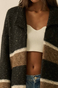 Promesa - Colorblock Stripe Collared Open-front Cardigan