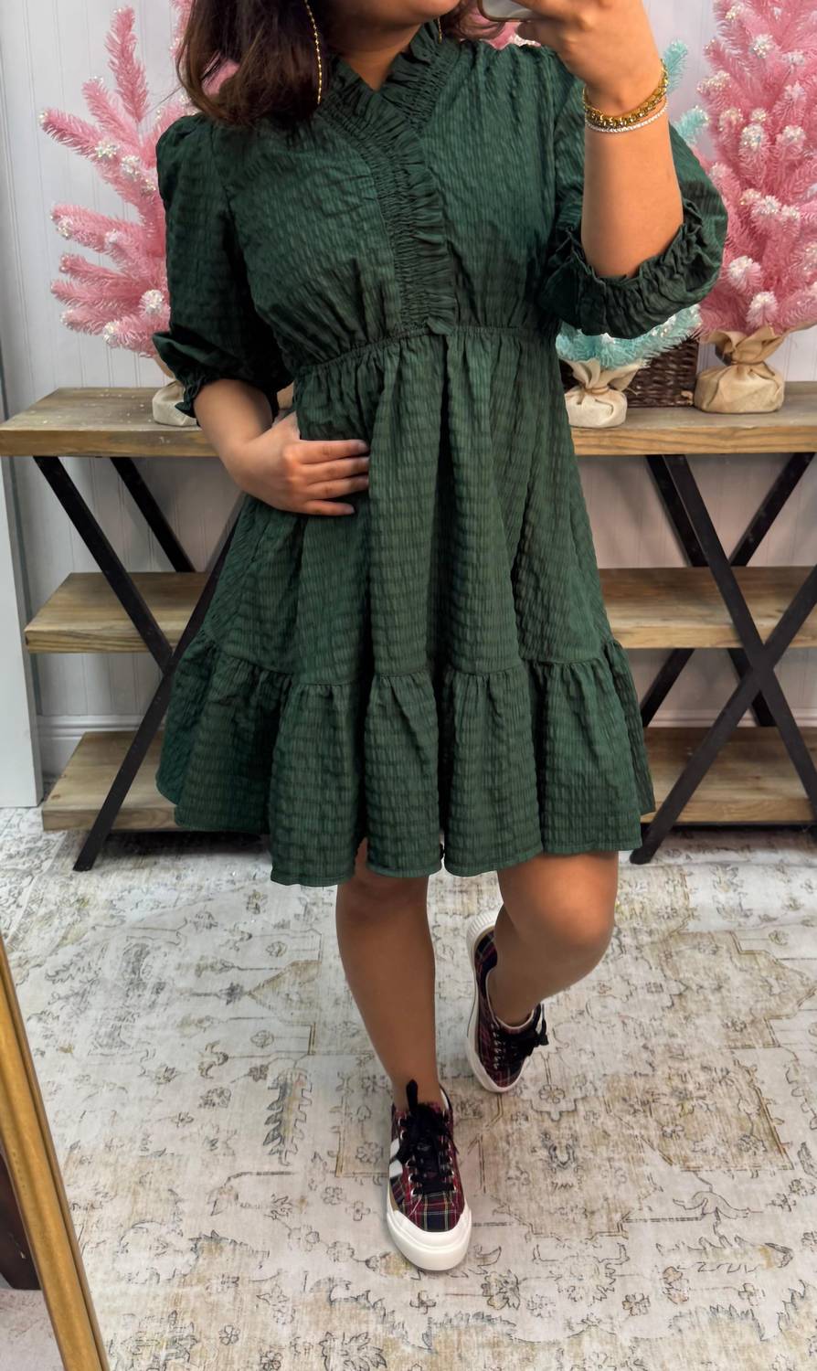 Umgee - Ruffled Trim Textured Baby Doll Mini Dress