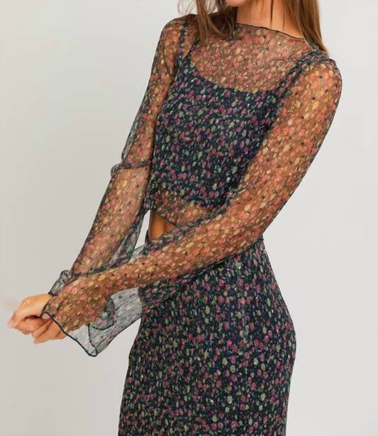 Le Lis - Longsleeve Pleated Ditsy Print Crop Top