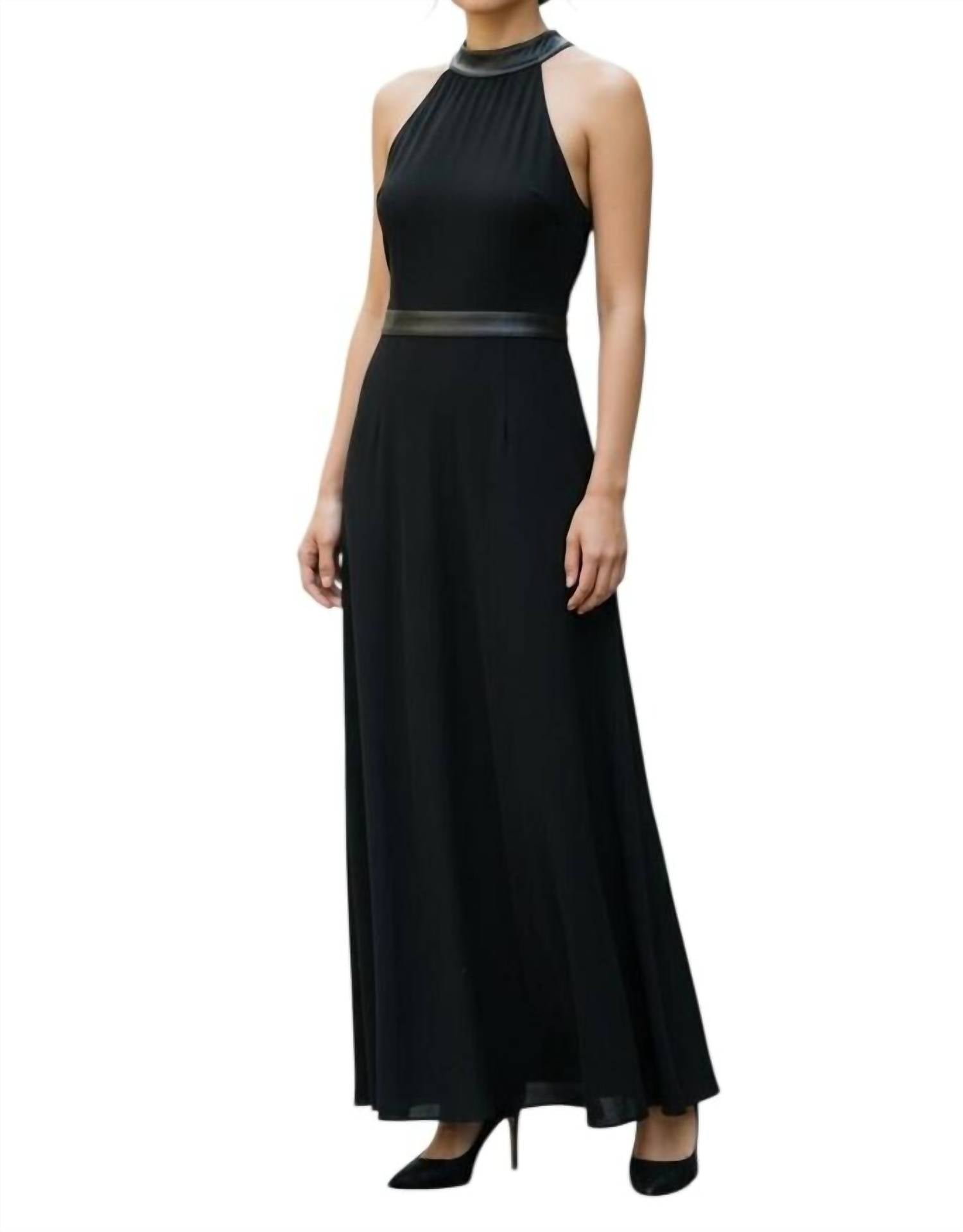 L'Agence Isabelle Leather Trim Maxi Dress in black - women's dress