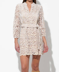 Adelyn Rae - Lina Embroidered Eyelet Scalloped Belted Dress