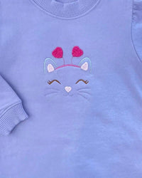 Luigi Kids - Girl's Cat Face With Heart Applique Sweatshirt