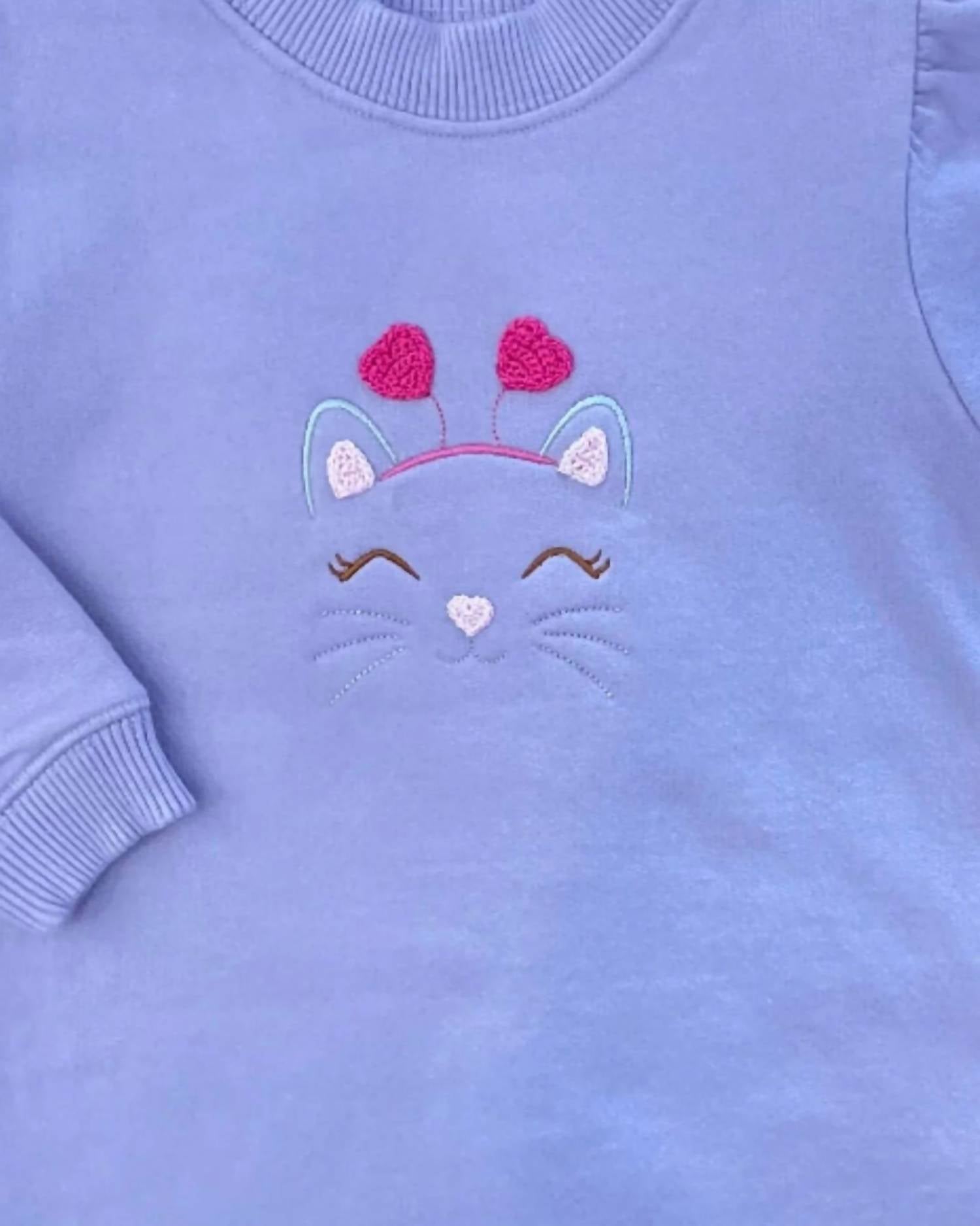 Luigi Kids - Girl's Cat Face With Heart Applique Sweatshirt
