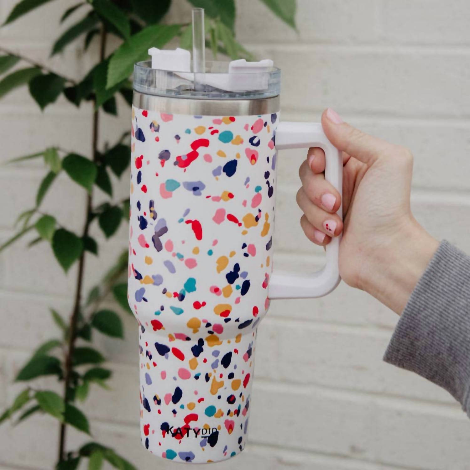 Katydid - Colorful Fun Confetti Print 40 oz Stainless Steel Tumbler Cup with Handle