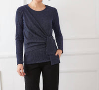 Karen Kane Long Sleeve Metallic Knit Side-Tie Top in navy - women's long sleeve top - view 4