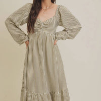 In February - Stripe Ruched Midi Dress