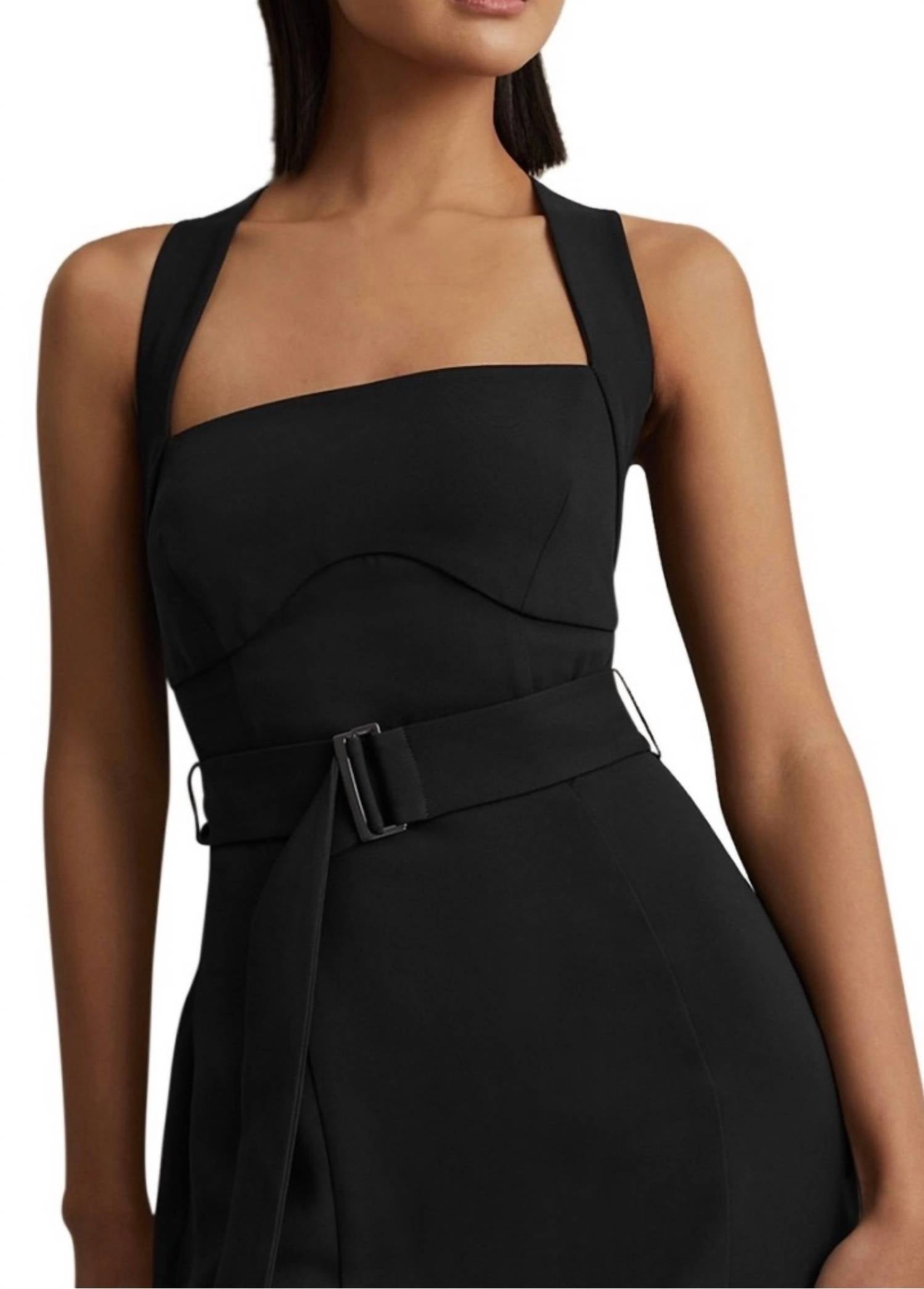 Reiss Nylah Cross Back Bodycon Midi Dress in black - women's dress - alternate view