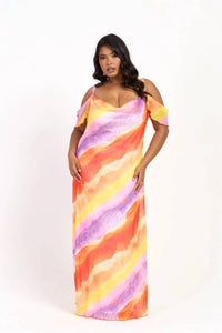 Fashion Szn Curve - Cold Shoulder Marble Print Maxi Dress - Plus