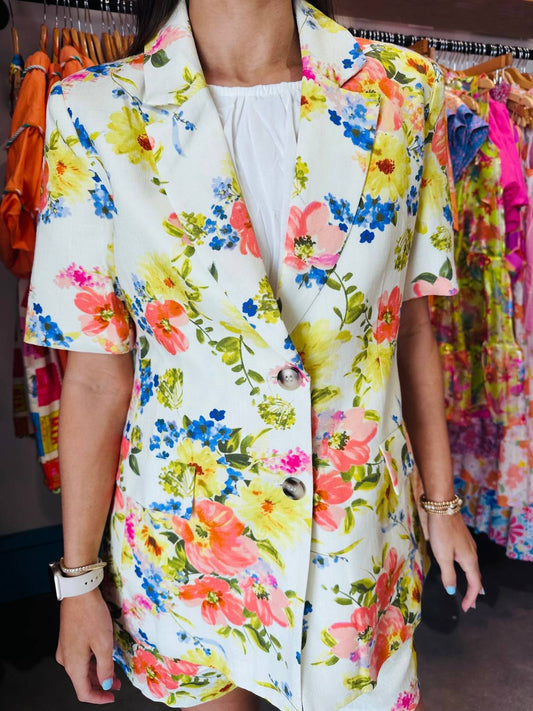 Fate By Lfd - Floral Linen Short Sleeve Blazer