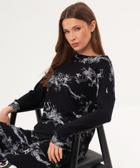 french kyss Abstract Print Scoop Neck Top in black white - women's sweater - alternate view