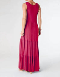 COCO + CARMEN Janie Solid Tiered Maxi Dress in bright rose - women's dress - detail view