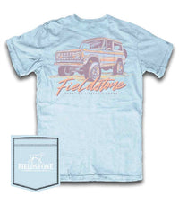 Fieldstone Neon Bronco Tee in baby blue - men's t-shirt - detail view