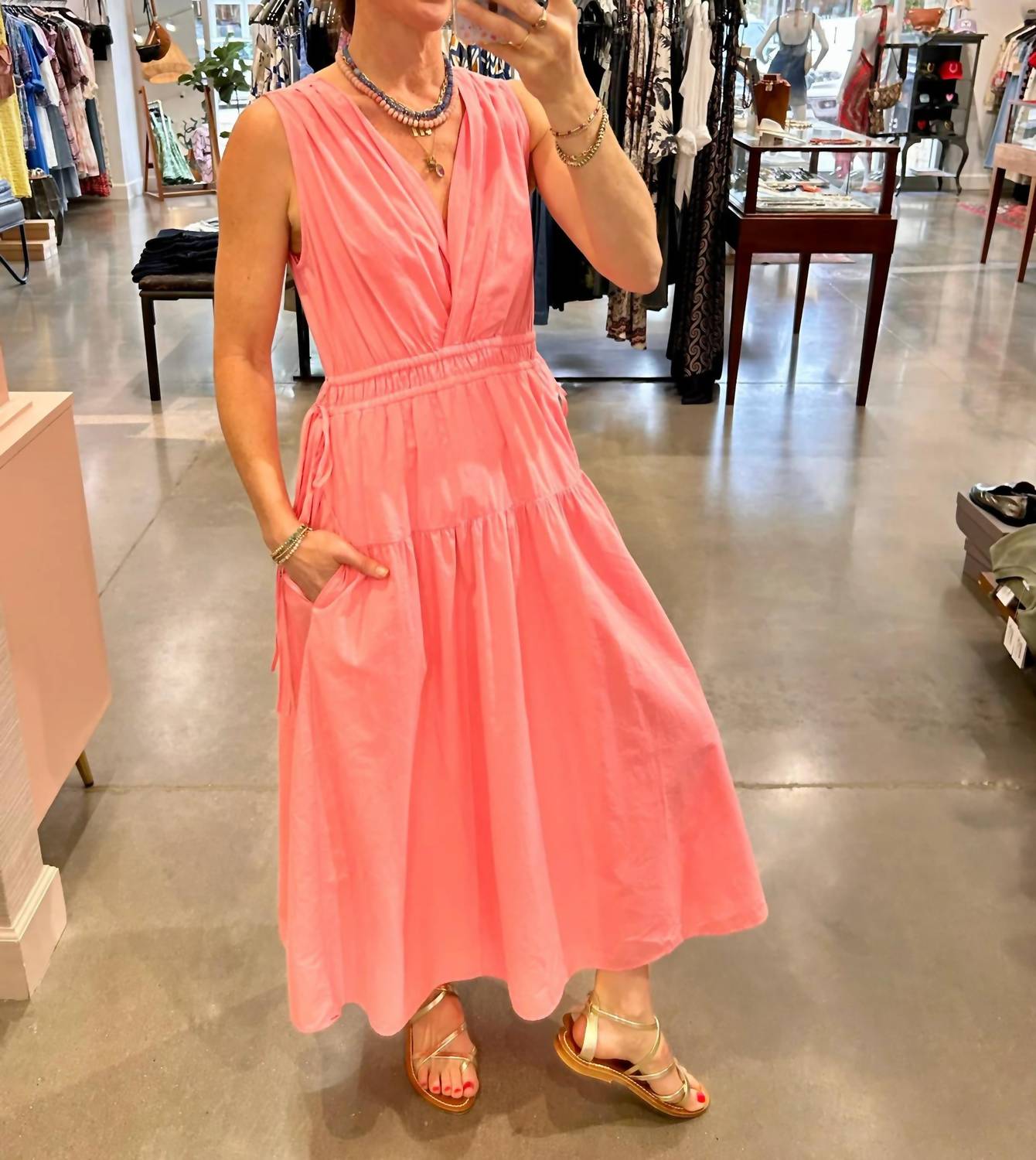 XIRENA Meri Dress in hot coral - women's dress - detail view