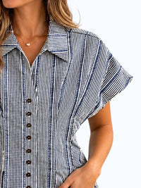 Thml - Short Sleeve Stripes Gingham Button Up Top