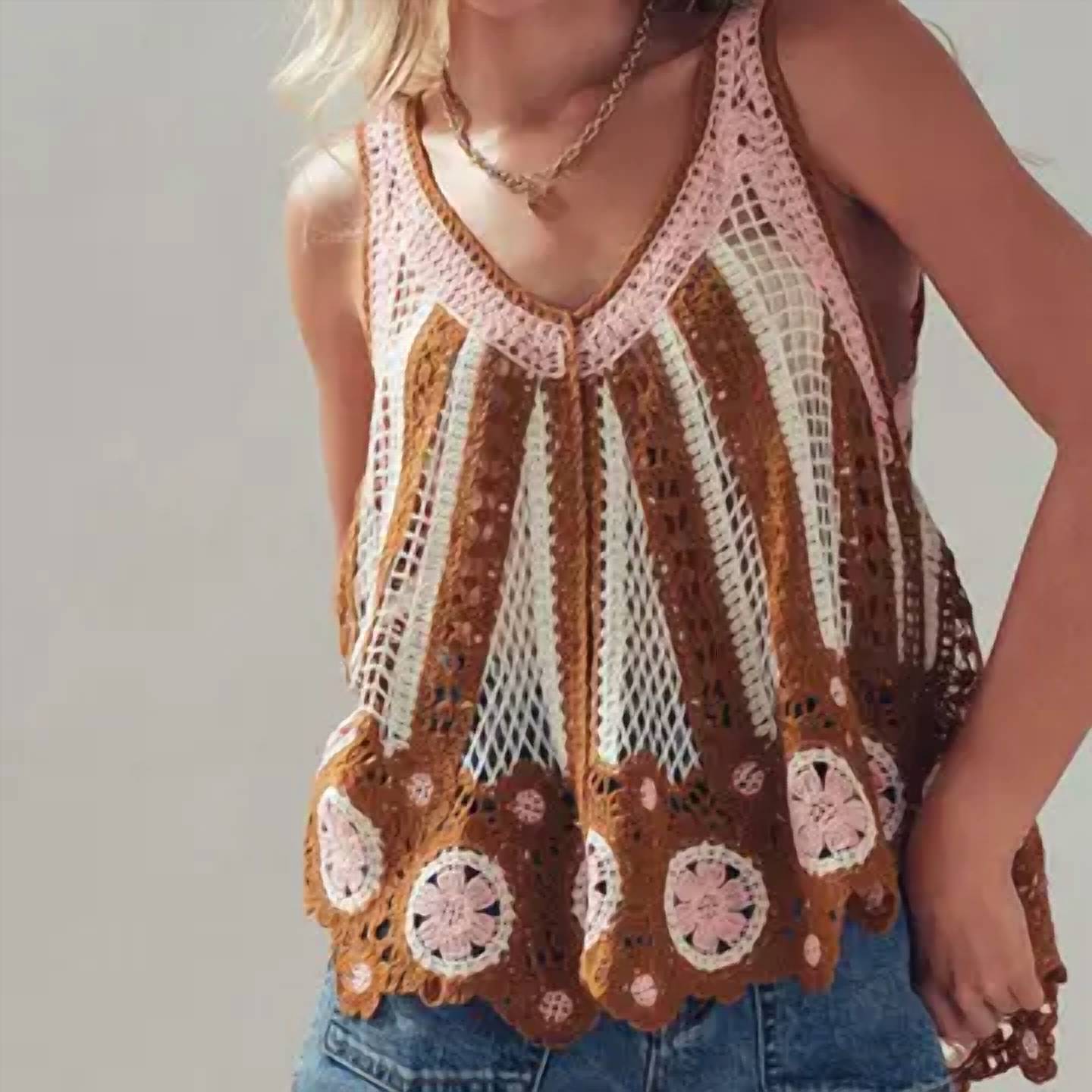 Urban Daizy - Boho Open-knit Crochet Tank Top