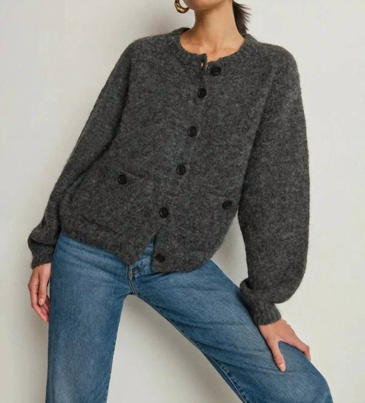 Nation LTD Tessa Cardigan in heather charcoal - women's cardigan - alternate view