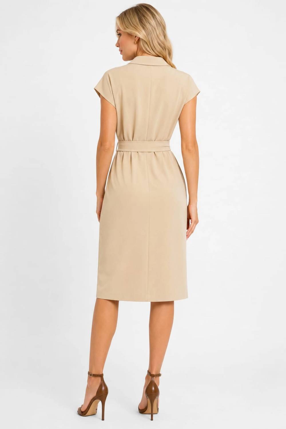 Maggy London - Collared Split Neck Midi Dress
