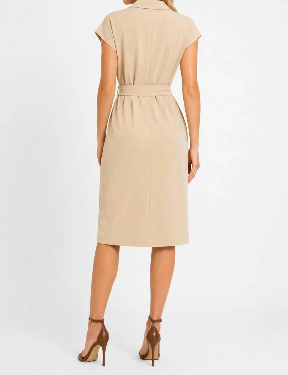 Maggy London - Collared Split Neck Midi Dress